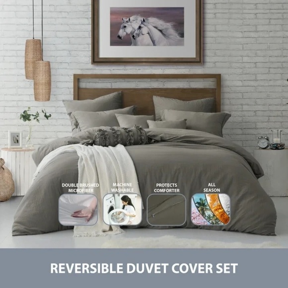 Swift Home Microfiber Washed Crinkle Duvet Cover Set, Brown - Picture 6 of 6